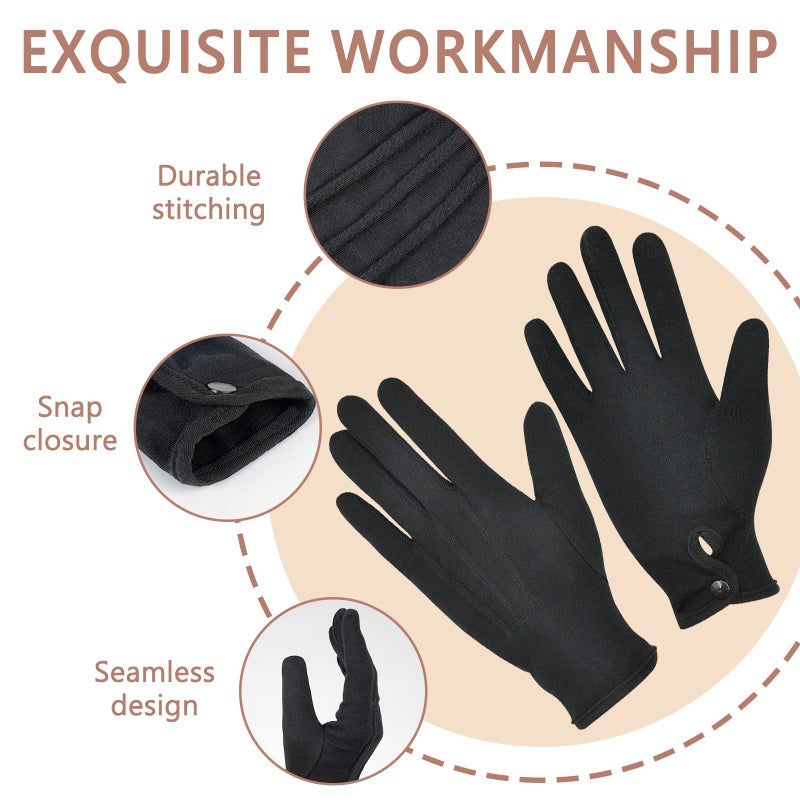 Zenssia Parade Gloves Black Cotton Formal Tuxedo Costume Honor Guard Gloves with Snap Cuff, Coin Jewelry Silver Inspection 3 Pair - Image 3